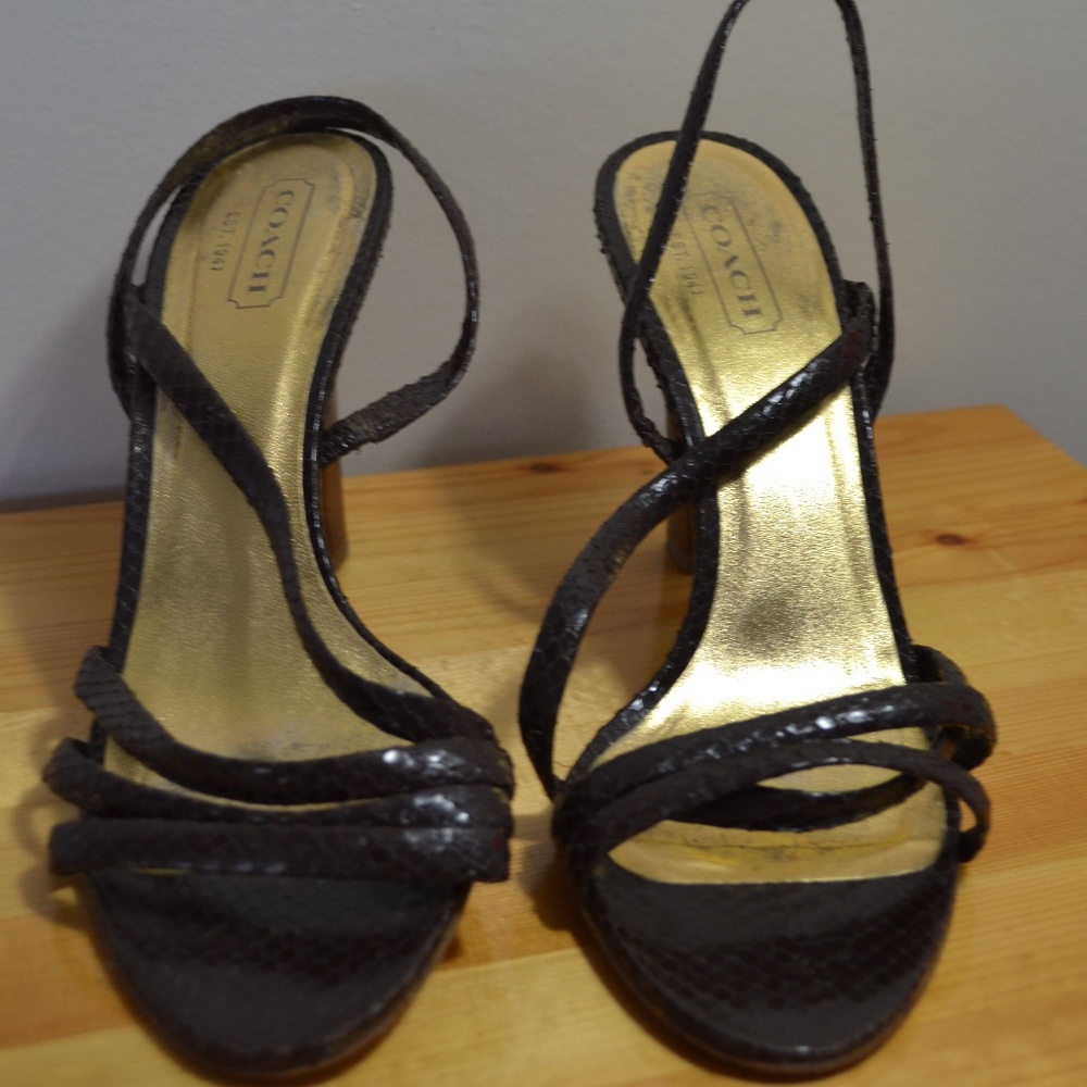 Coach brown Beatriz snakeskin strappy sandals
